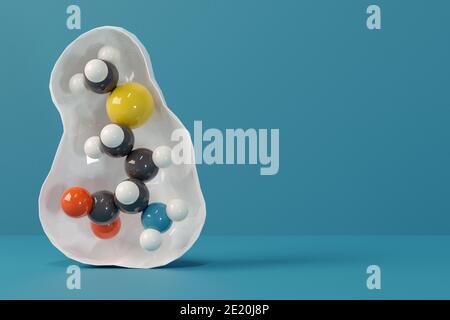 Molécule d'acide aminé méthionine (L-méthionine, met, M). Rendu 3D. Les atomes sont représentés sous forme de sphères avec un codage couleur conventionnel : hydrogène (blanc) Banque D'Images