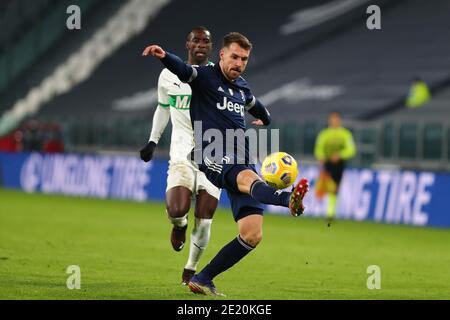 Turin, Italie. 10 janvier 2021. Turin, Italie, Allianz Stadium, 10 janvier 2021, Aaron Ramsey de Juventus FC pendant Juventus FC vs US Sassuolo - football italien série A Match Credit: Alessio Morgese/LPS/ZUMA Wire/Alamy Live News Banque D'Images