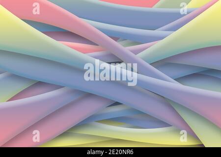 illustration d'arrière-plan abstrait 3d de formes ondulées violettes, jaunes, roses et bleues chevauchant Banque D'Images