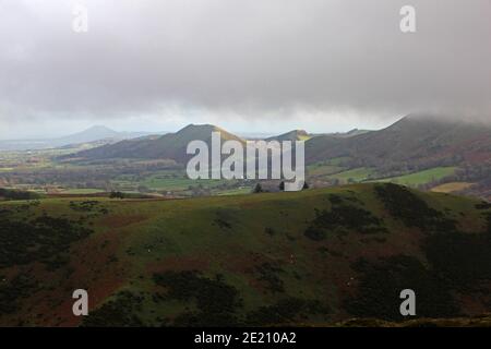 Vue sur le parcours de golf de Church Stretton depuis long Mynd, Shropshire Banque D'Images