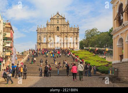 Macao, Chine. Ruines de la cathédrale Saint-Paul du XVIIe siècle. Ruinas do Sao Paulo. Seule la façade reste. Saint-Paul fait partie de l'historique Banque D'Images