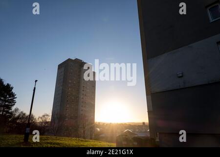 Appartements de haute élévation à Shawlands, Glasgow Banque D'Images