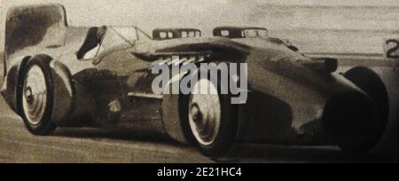 1933 photo de presse montrant Sir Malcolm Campbell et sa carte « Bluebird » lors de sa course record à Daytona Beach USA Banque D'Images