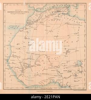 Ancienne carte du désert du Nord de l'Afrique du livre ' Grand Sahara: Errances au sud des montagnes de l'Atlas. ' par Tristram, H. B. (Henry Baker), publié par J. Murray à Londres en 1860 Banque D'Images