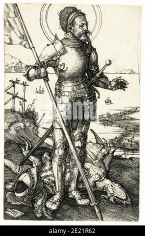 St George et le Dragon, gravure par Albrecht Dürer, 1500-1505 Banque D'Images