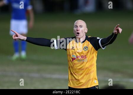 Newport, Royaume-Uni. 10 janvier 2021. Kevin Ellison, du comté de Newport, regarde. Emirates FA Cup, 3e match rond, Newport County v Brighton & Hove Albion au Rodney Parade à Newport, au sud du pays de Galles, le dimanche 10 janvier 2021. Cette image ne peut être utilisée qu'à des fins éditoriales. Utilisation éditoriale uniquement, licence requise pour une utilisation commerciale. Aucune utilisation dans les Paris, les jeux ou les publications d'un seul club/ligue/joueur. photo par Andrew Orchard/Andrew Orchard sports Photography/Alamy Live News crédit: Andrew Orchard sports Photography/Alamy Live News Banque D'Images