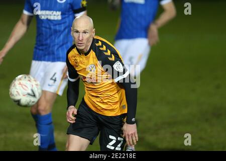 Newport, Royaume-Uni. 10 janvier 2021. Kevin Ellison du comté de Newport en action. Emirates FA Cup, 3e match rond, Newport County v Brighton & Hove Albion au Rodney Parade à Newport, au sud du pays de Galles, le dimanche 10 janvier 2021. Cette image ne peut être utilisée qu'à des fins éditoriales. Utilisation éditoriale uniquement, licence requise pour une utilisation commerciale. Aucune utilisation dans les Paris, les jeux ou les publications d'un seul club/ligue/joueur. photo par Andrew Orchard/Andrew Orchard sports Photography/Alamy Live News crédit: Andrew Orchard sports Photography/Alamy Live News Banque D'Images