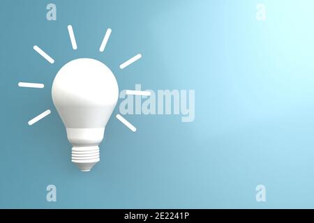 Rendu 3D d'une ampoule avec un arrière-plan bleu - concept créatif Banque D'Images