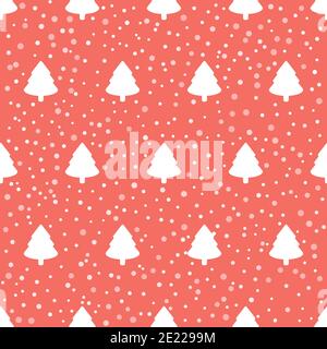 Motif sans couture avec arbres de Noël à dessins animés et flocons de neige sur un arrière-plan neutre Banque D'Images