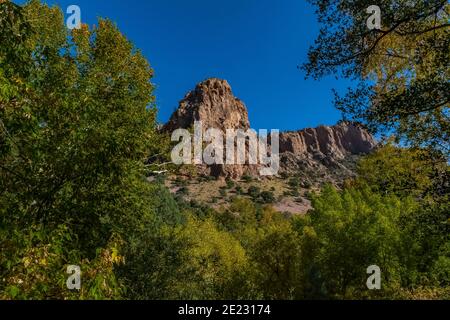 Montagnes spectaculaires de Chiricahua vues depuis Cave Creek Canyon dans la forêt nationale de Coronado, Arizona, États-Unis Banque D'Images