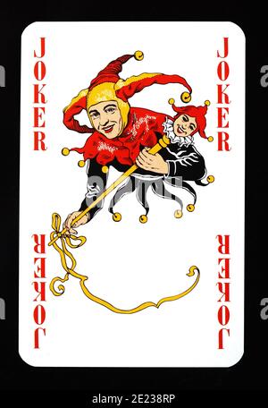 carte à jouer joker, isolée sur fond noir. Banque D'Images