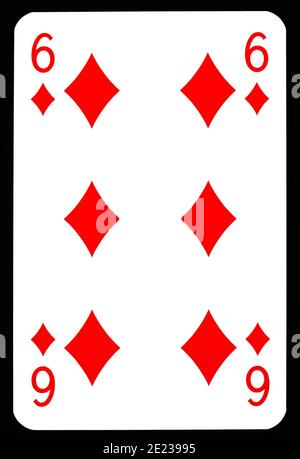 Six de la carte Diamonds isolée sur noir. Banque D'Images