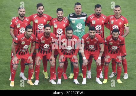 Téhéran, Iran. 11 janvier 2021. L'équipe Perspalis pendant la Ligue Pro du Golfe Persique 2020/21 entre Estebhlal et Perspalis au stade Azadi à Téhéran, en Iran. Alireza Zeinali/SPP crédit: SPP Sport presse photo. /Alamy Live News Banque D'Images