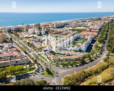 Vue aérienne d'Islantilla, une ville balnéaire pleine de stations, Lepe, Huelva, Espagne Banque D'Images