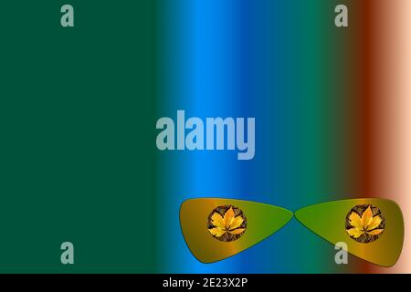 L'automne coloré laisse à l'intérieur des lunettes de soleil dans un fond coloré Banque D'Images