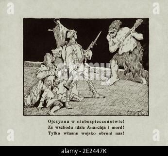 Affiche de propagande anti-bolshivik polonaise. La mère-mère est en danger ! De l'est vient l'anarchie et le meurtre! 1920 Banque D'Images