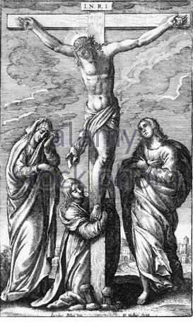 La crucifixion sur la croix de Jésus-Christ, 4BC – AD30 / 33, gravure par le graveur tchèque Venceslaus Hollar des années 1600 Banque D'Images