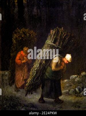 Femme paysanne transportant du bois de chauffage, femmes transportant des faggons, paysanne-filles avec du bois de brushwood, Jean-François Millet, 1852-1853, Musée de l'Ermitage, Saint P Banque D'Images