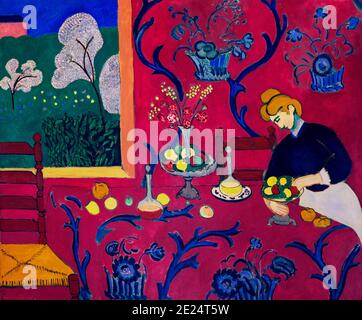 Le dessert : l'harmonie en rouge, la salle rouge, Henri Matisse, 1908, Musée de l'Ermitage, Saint-Pétersbourg, Russie Banque D'Images