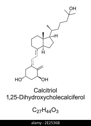 Calcitriol, structure chimique et formule squelettique. La forme active de la vitamine D, faite dans le rein, également un médicament. Banque D'Images