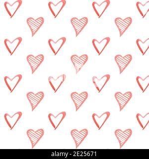 Motif coeurs peints à la main aquarelle rouge sans couture. La Saint-Valentin Banque D'Images