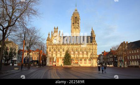 L'impressionnant Stadhuis (hôtel de ville) de style gothique, situé sur la place principale de Middelburg, Zeeland, pays-Bas Banque D'Images