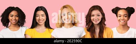 Magnifiques jeunes femmes multiraciales, ensemble de portraits Banque D'Images