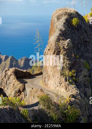 Delgadim, point de vue emblématique de l'ancienne route de montagne entre Porto Novo et Ribeira Grande. Île Santo Antao, Cap-Vert dans l'atlantique équatorial. Banque D'Images