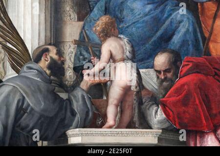 Galerie dell'Accademia. Madonna et l'enfant avec les saints Joseph, Justina, Francis, le bébé Jean-Baptiste, et Jérôme par Paolo Veronese. Toile. Banque D'Images