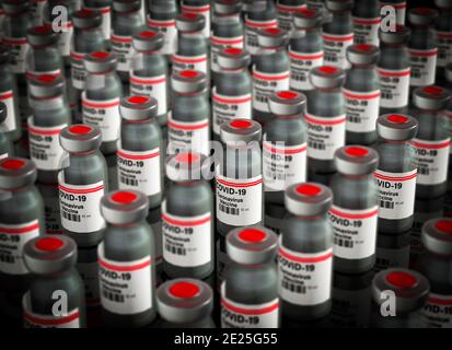 Grandes quantités de bouteilles de vaccination du virus Corona concept Banque D'Images