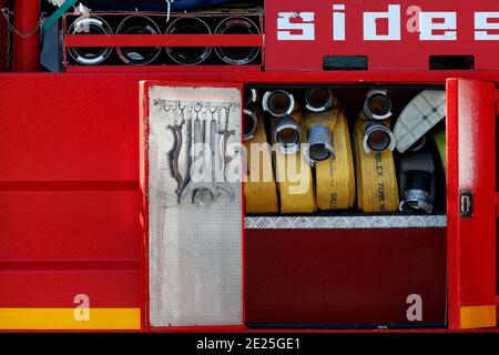 Service des incendies. Véhicule d'urgence. Système de gicleurs. Sapeurs-pompiers français. France. Banque D'Images