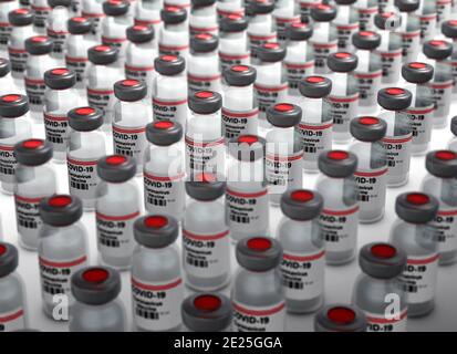 Grandes quantités de bouteilles de vaccination du virus Corona concept Banque D'Images
