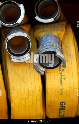 Service des incendies. Véhicule d'urgence. Système de gicleurs. France. Banque D'Images