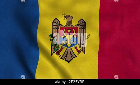 Drapeau de Moldavie agitant dans le vent. Drapeau national de la Moldavie. illustration 3d Banque D'Images