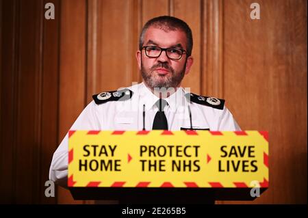 Martin Hewitt, président du Conseil des chefs de la police nationale, lors d'une séance d'information à Downing Street, Londres, sur le coronavirus (COVID-19). Banque D'Images