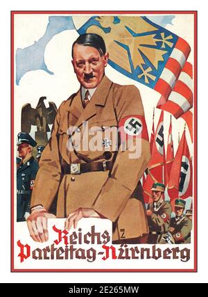 WW2 1940 ADOLF HITLER REICHS FÊTE DE NUREMBERG UNIFORME SWASTIKA Brassard Allemand Eagle propagande nazie Postcard Poster faisant la promotion du parti Reichs Jour à Nurnberg Allemagne nazie Seconde Guerre mondiale II Banque D'Images