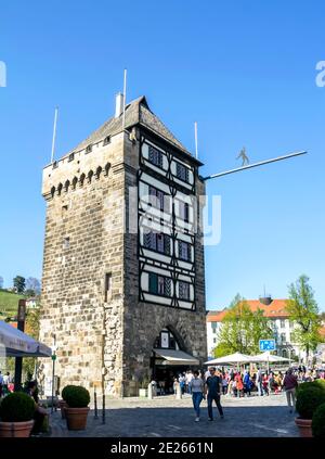 Schelzturm - ropewalker, dans la ville d'Esslingen am Neckar Banque D'Images