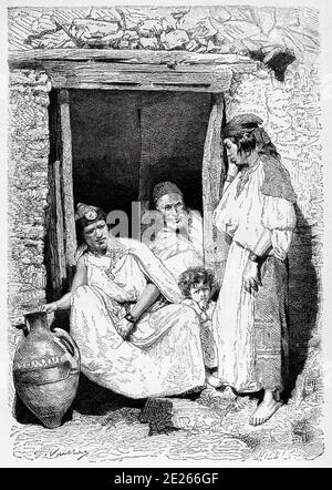 Tirage Albuminé Vintage Algérie 1882 - "Gourbi Kabyle", Format 10x15 Cm, Tirage Original