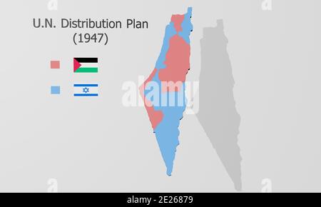 Rendu 3d d'une carte de la distribution d'Israël et de Palestine plan 1947 Banque D'Images