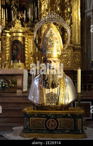 Buste de Saint Nicolas de Bari dans l'église Saint Nicolas et Saint Peter Martyr à Valence Espagne Banque D'Images