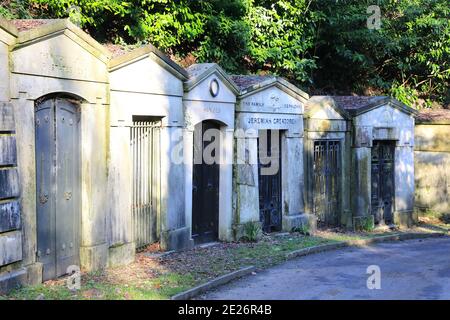 Les Catacombes historiques de boutures de Highgate Cemetery West, sous le soleil d'hiver, dans le nord de Londres, Royaume-Uni Banque D'Images