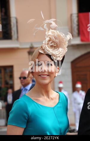 Couronne Princesse Marie du Danemark arrivée pour la cérémonie de mariage religieux du Prince Abert II de Monaco à Charlene Wittstock tenue dans la cour principale du Palais du Prince à Monaco le 2 juillet 2011. Les célébrations sont suivies d'une liste d'invités de familles royales, de célébrités mondiales et de chefs d'États. Photo par ABACAPRESS.COM Banque D'Images