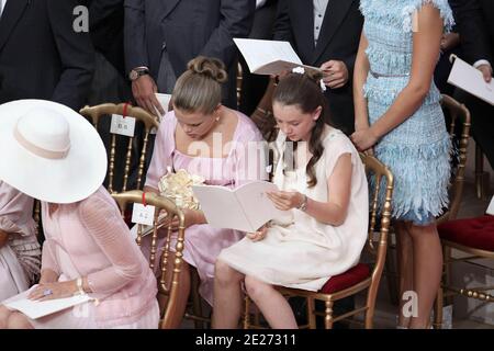 Camille Gottlieb, Princesse Alexandra de Hanovre assiste au mariage du Prince Albert II de Monaco et de Charlene Wittstock dans le Cour d’Honneur au Palais de Monte Carlo, Monaco, le 02 juillet 2011. Photo de Frédéric Nebinger/ABACAPRESS.COM Banque D'Images