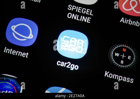 Smartphone, écran, App, Car2go Banque D'Images