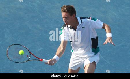 Nicolas Mahut en action contre Rafael Nadal en Espagne pendant le cinquième jour à l'US Open, à Flushing Meadows, New York, USA le 2 septembre 2011. Photo de : Elizabeth Pantaleo/ABACAUSA.com Banque D'Images