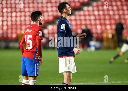 Le joueur DE CA Osasuna, Ante Budimir, réagit lors du match de la Liga Santander entre Granada CF et CA Osasuna au stade Nuevo Los Carmenes. Score final ; Granada CF 2:0 CA Osasuna. Banque D'Images