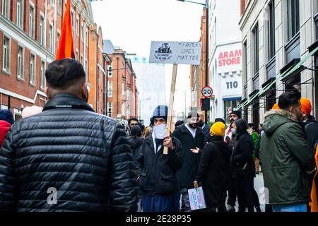 ALDWYCH, LONDRES, ANGLETERRE- 6 décembre 2020 : manifestations à Kisaan devant la Maison de l'Inde, protestant en solidarité avec les agriculteurs du Punjab contre Banque D'Images