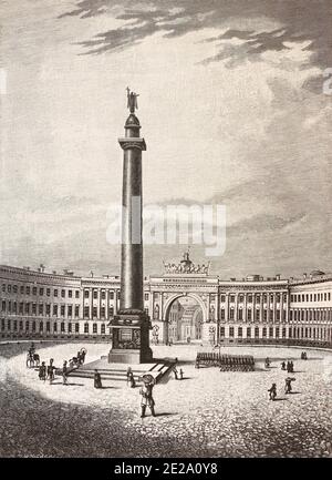 Monument à l'empereur russe Alexandre I à Saint-Pétersbourg. gravure du xixe siècle. Banque D'Images