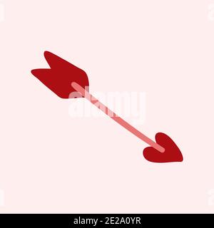 Thème de la Saint-Valentin Doodle icône de flèche dessinée à la main avec forme de coeur isolée sur un rose Banque D'Images