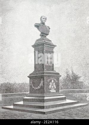 Monument à l'empereur russe Alexandre Ier dans le jardin de l'Alexandre Lyceum à Saint-Pétersbourg. La gravure du XIXe siècle. Banque D'Images